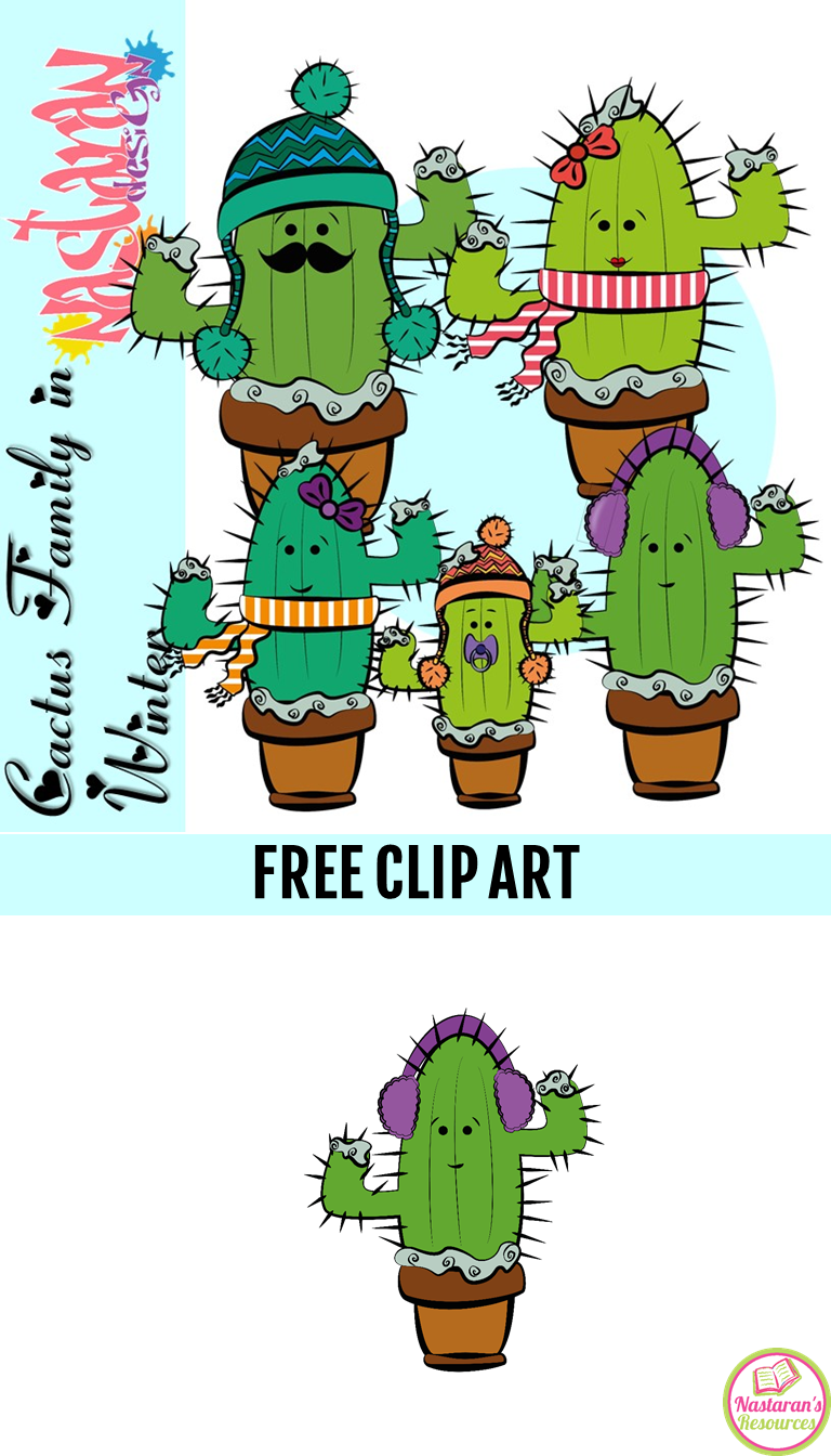 Cactus Family In Winter Clip Art Free