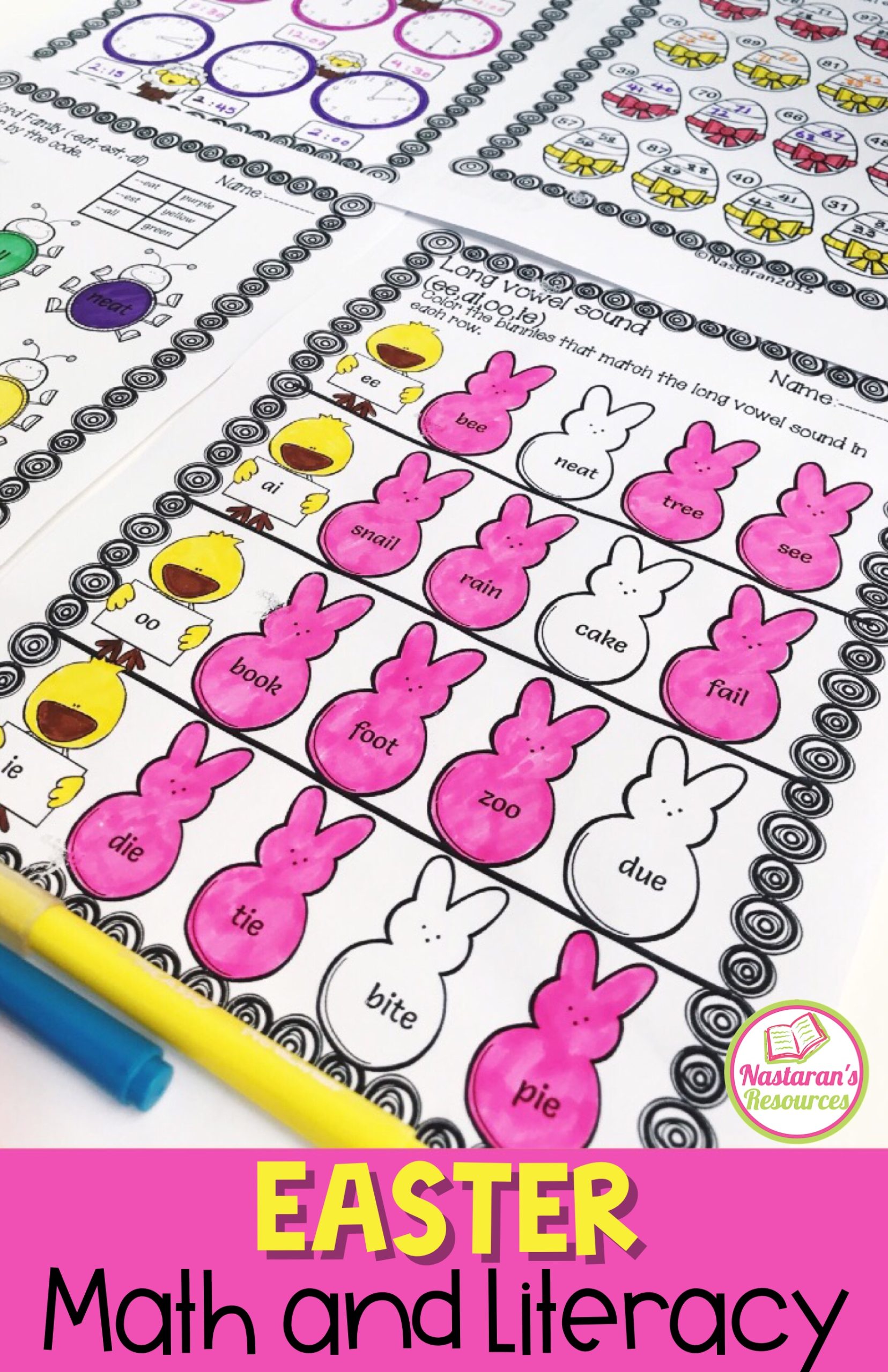 Easter math and literacy worksheets