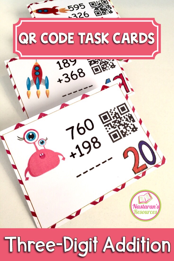 Three-Digit Addition : QR CODE Task Cards