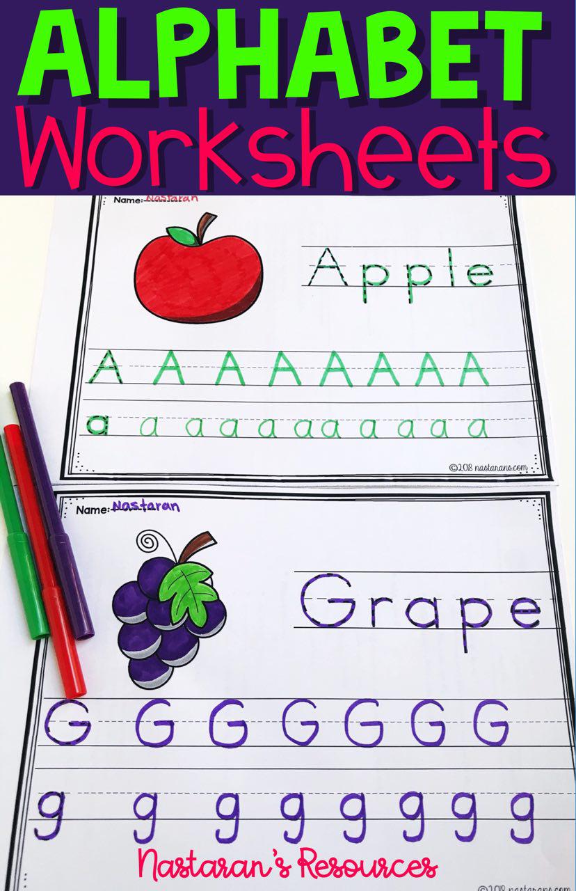 Alphabet activity kindergarten help your students learn and practice the A-Z letters. Use in your homeschool, Pre-K, Kindergarten ,or first grade classrooms as you introduce each letter or sound. #alphabet#prek#kindergarten#
