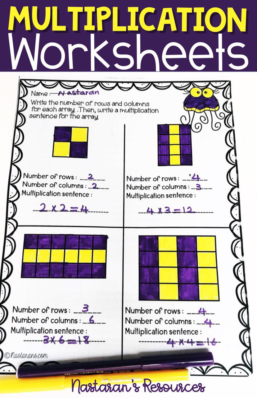 Multiplication printables worksheets.Great for 3rd grade or as a review for 4th grade. Use these worksheets for introducing or reinforcing the multiplication concepts. #multiplication#math