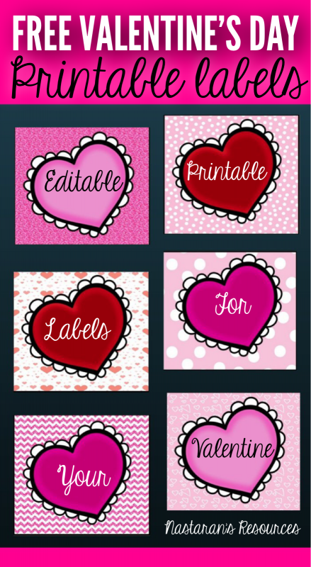 Make your own Valentines. These free printable and editable Valentine labels would also make great Task Cards, Word Walls, Name Tags, Labels, or Flash Cards for your classroom. These labels are also great for creating Valentine’s Day themed bulletin boards and they make great gift tags as well