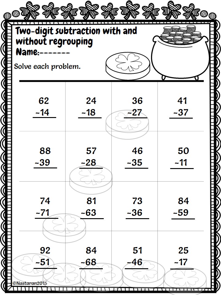 Free St. Patrick's Day math worksheet- The whole packet include the printable math and literacy worksheets to use with elementary classroom or homeschool students.Coloring pages are also included to practice math skills in March.#Math #Worksheets#stpatricksday #printable