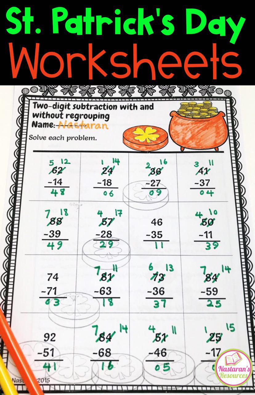 Check out this St Patrick's Day resource. You get the printable math and literacy worksheets to use with elementary classroom or homeschool students.Coloring pages are also included to practice math skills in March.#Math #Worksheets#stpatricksday #printable