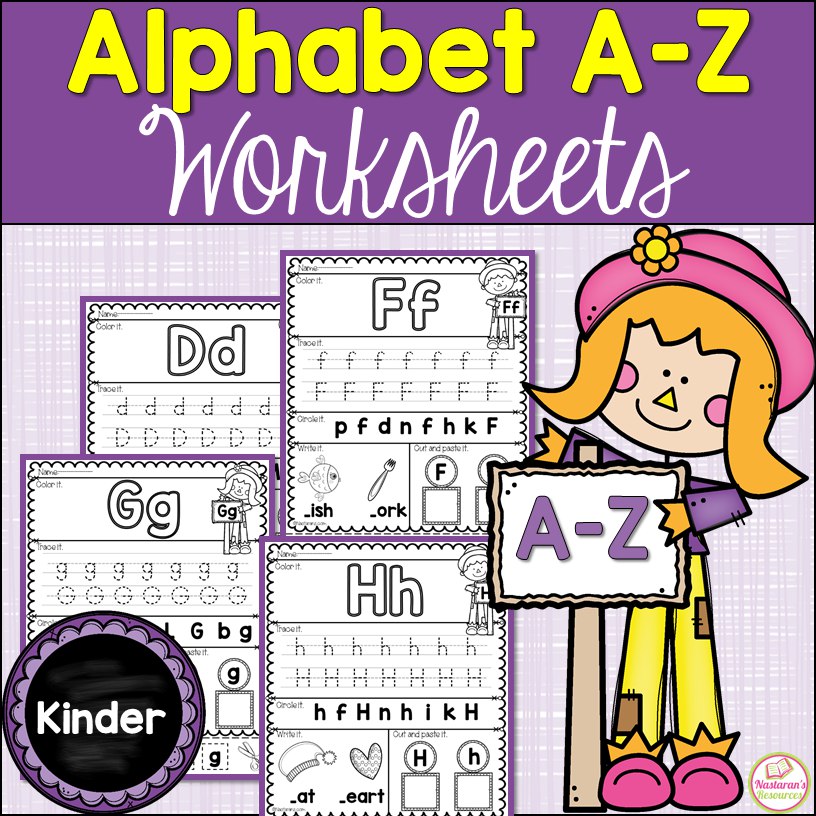 Alphabet Practice Printable includes a variety of activities. Kids practice upper and lowercase letters and work on letter recognition through tracing and coloring. Perfect for the beginning of the year in preschool or kindergarten. #kindergarten#alphabet#tracing#writing