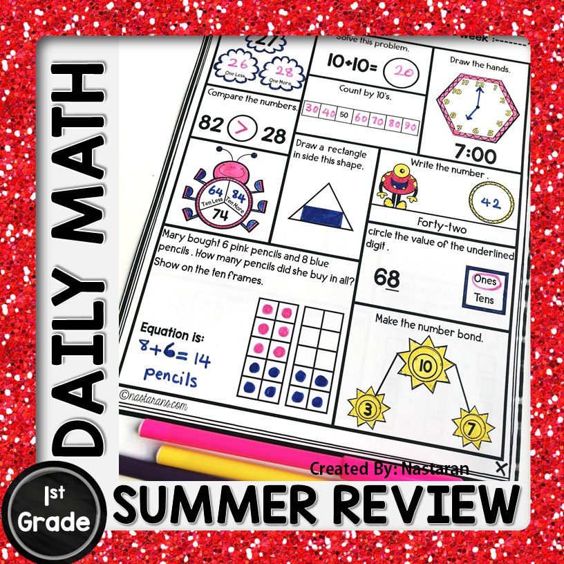 Looking for Daily Summer math activities for your kids at the end of the year? Check out these Spiral math worksheets for 1st graders and homeschoolers. Perfect activities to send home over the summer.Print and go for you and fun for your students.
 #printables #mathactivities #1stgrade #teacherspayteachers #summerreview #math #mathworksheets