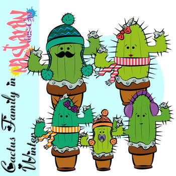 Cactus Clipart - Cactus Family In Winter Clip art