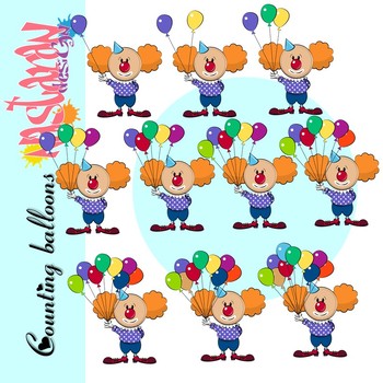 Counting Clip Art -Clown With Balloons
