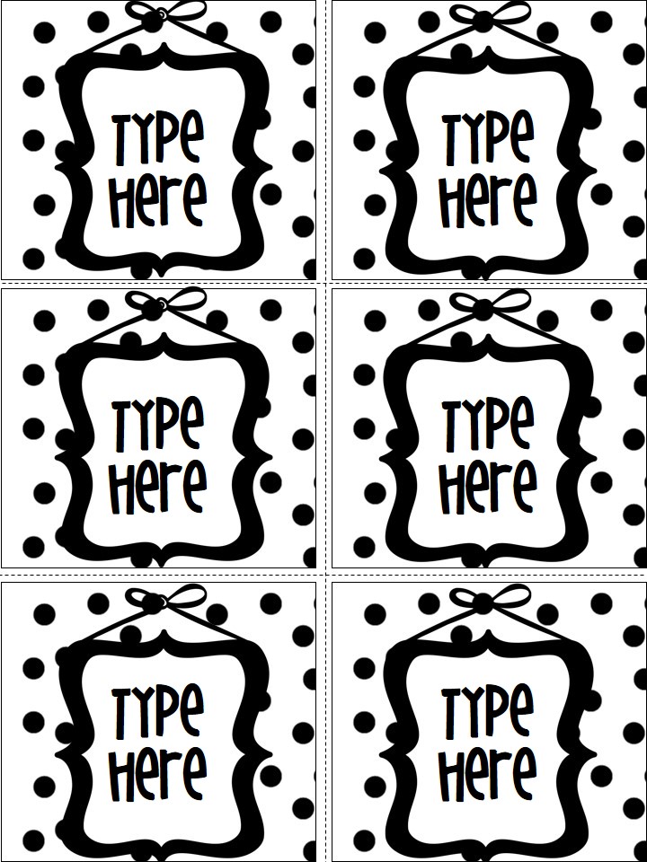 Editable Labels - Black and White Labels Polka Dots And Hanging Frame - Nastaran's Resources for Free Printable Black And White Labels