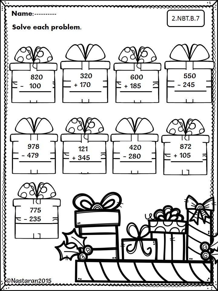 Free Christmas Math Worksheets 2nd Grade . Three digit subtraction