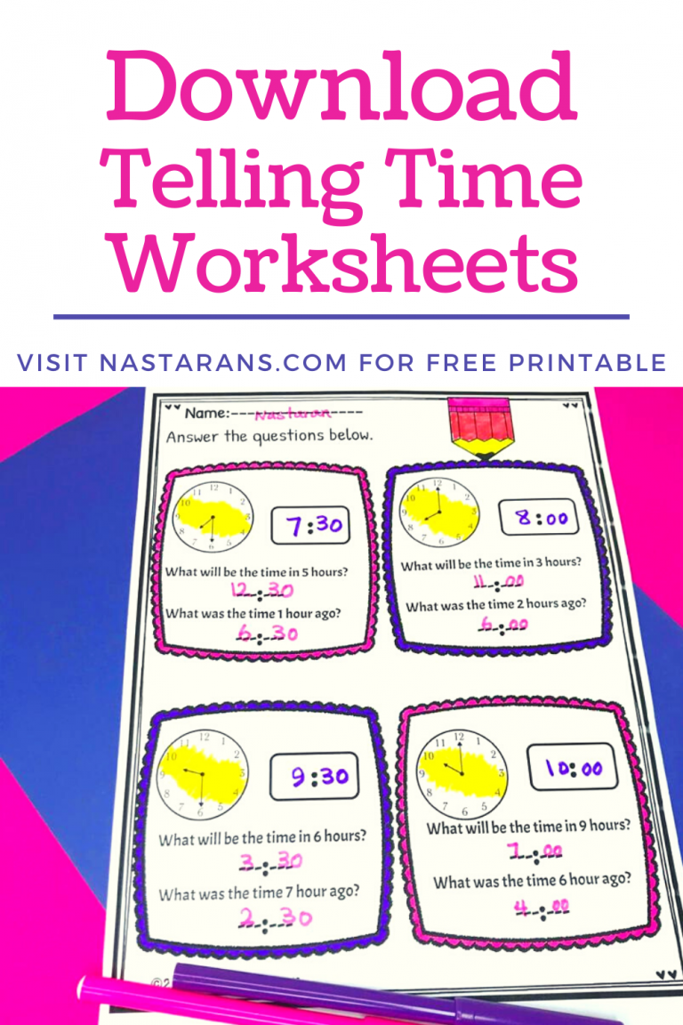 Free Telling Time Worksheet To The Hour and Half Hour