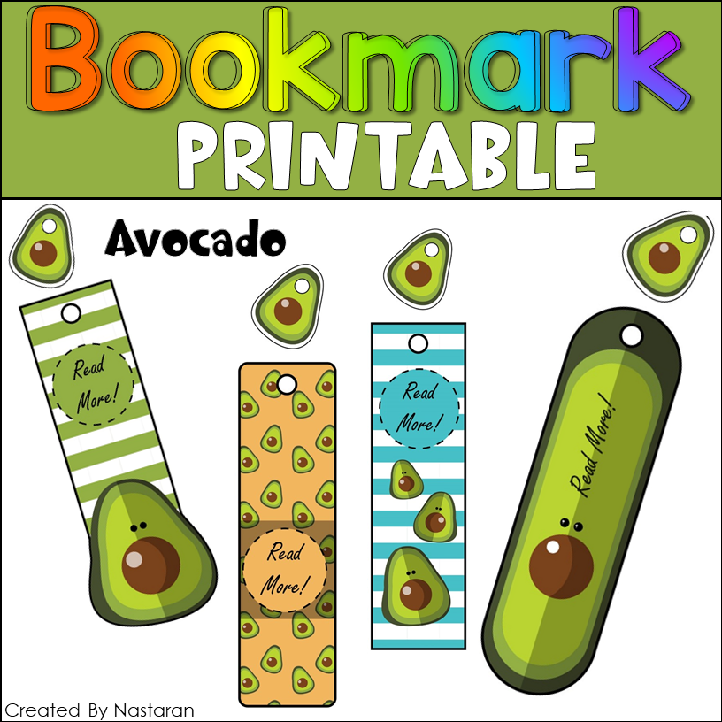 Printable Bookmark Avocados
