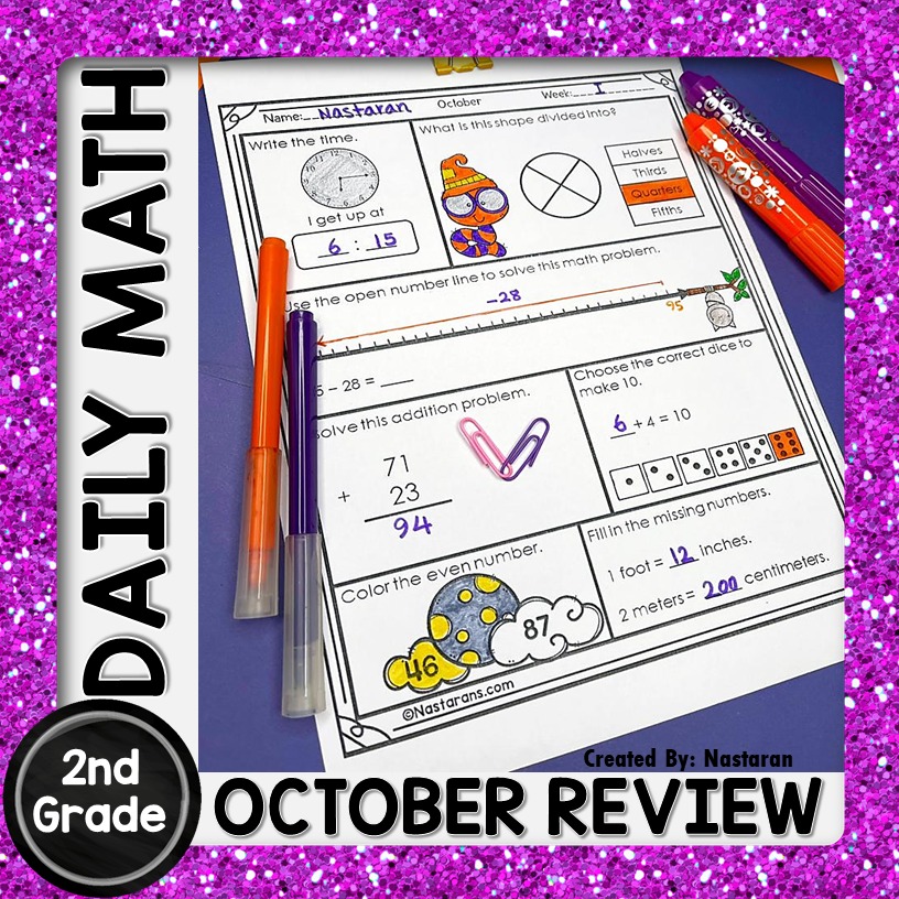 2nd Grade Halloween Math Daily Review Worksheets And a Freebie