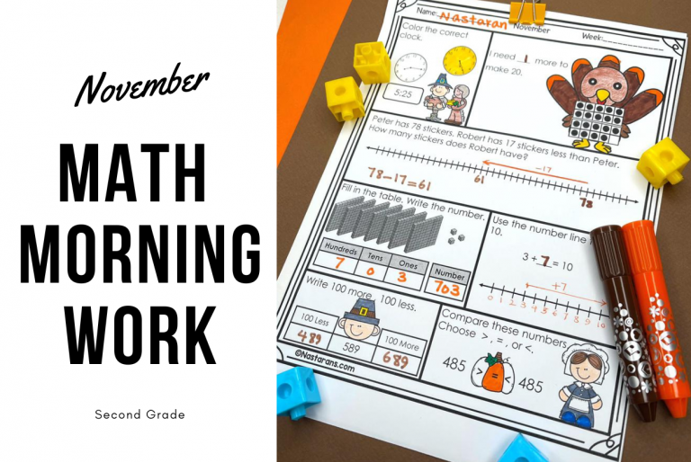 2nd Grade Thanksgiving Math Daily Review Worksheets And a Freebie