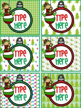 Editable Labels - Christmas Gift Tags With Elf - Name Tags - Ornaments