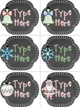Editable Labels - Chalkboard Christmas Gift Tags Printable - Name Tags Ornaments