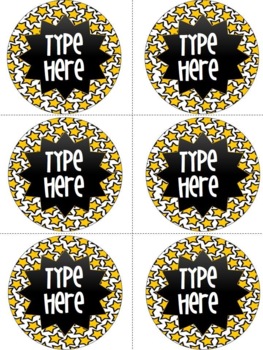 Editable Circle Labels -Yellow Star Round Labels