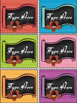 Editable Turkey Labels - Thanksgiving Gift Tags - Name Tags