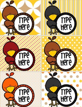 Editable Fall Labels - Bird Labels - Name Tags - November