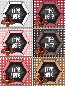 Editable Turkey Labels - Thanksgiving Gift Tags - Name Tags