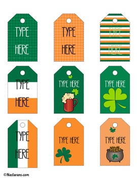 St Patricks Day Gift Tags Editable Labels Printable Shamrock Name Tags