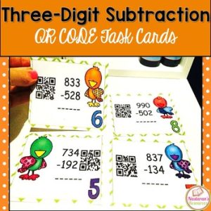 Three-digit Subtraction Task Cards:QR Code Math Task Cards