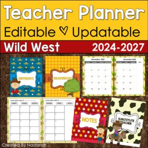 Printable Teacher Planner 2020-2021 Editable -Teacher Binder Wild West