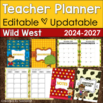 Printable Teacher Planner 2020-2021 Editable -Teacher Binder Wild West