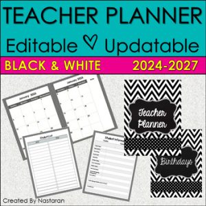 Printable Teacher Planner 2020 -2021 - Chevron Teacher Binder Black and White