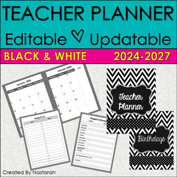 Printable Teacher Planner 2020 -2021 - Chevron Teacher Binder Black and White