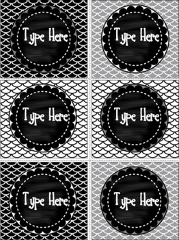 Editable Labels- Black and White Labels- Chalkboard and Fish Scale