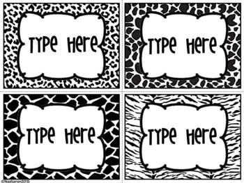 Editable Labels-Black and White Labels -Animal Skin