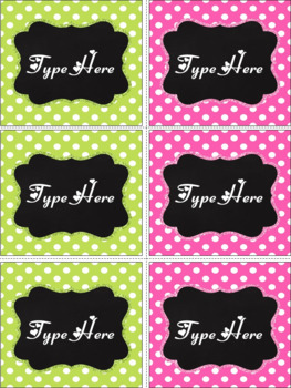Editable Labels - Chalkboard and Bright Pink and Green Polka Dot