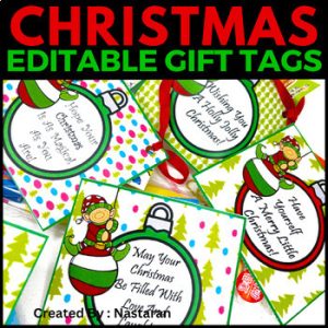 Editable Labels - Christmas Gift Tags With Elf - Name Tags - Ornaments