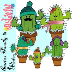 Cactus Clipart - Cactus Family In Winter Clip art