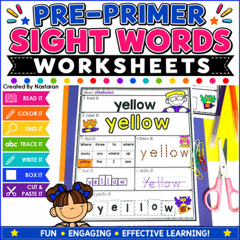 Sight Words Worksheets + Assessment { Pre-Primer }