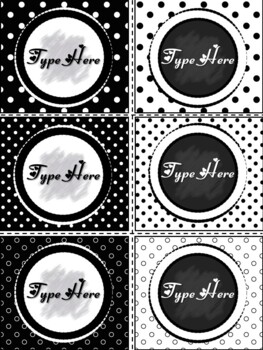 Editable Labels - Black and White Labels Polka Dots