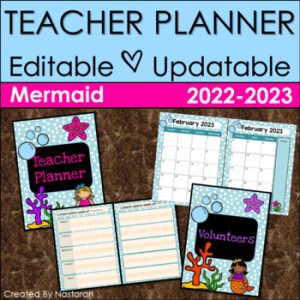 Printable Teacher Planner 2020 -2021 Editable -Teacher Binder Mermaid