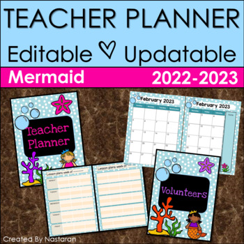 Printable Teacher Planner 2020 -2021 Editable -Teacher Binder Mermaid