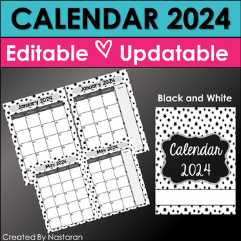 Printable Monthly Calendar 2020-2021 In Black and White Editable