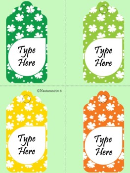 St Patricks Day Gift Tags Editable  Labels Printable Shamrock Name tags