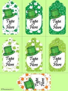 St Patricks Day Gift Tags Editable  Labels Printable Shamrock Name Tags