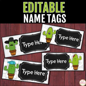 Student Desk Name Plates Cactus Desk Name Tags EDITABLE First Day Of School