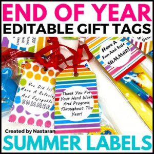 Editable End of Year Gift Tags - Name Tags  -  Labels Printable - Summer
