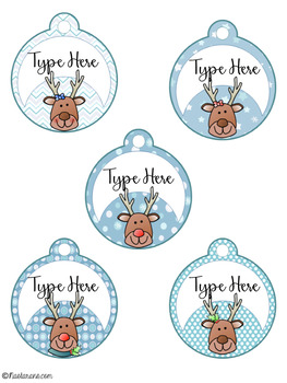 Editable Christmas Gift Tags - Wild Reindeer Label - Name Tags - Round Ornaments