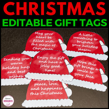 Editable Christmas Labels - Santa Hat Gift Tags Printable Template - Name Tags