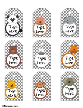 Editable Animal Labels - Printable  Teacher Appreciation Week Gift Tags