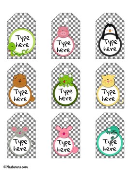 Editable Animal Labels -  Back To School  Gift Tags