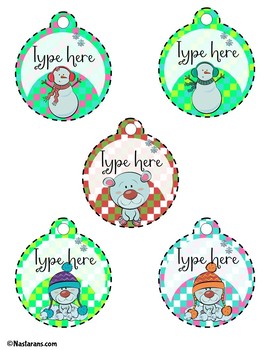 Editable Gift Tags Winter Name tags - Snowman - Printable Round Ornaments